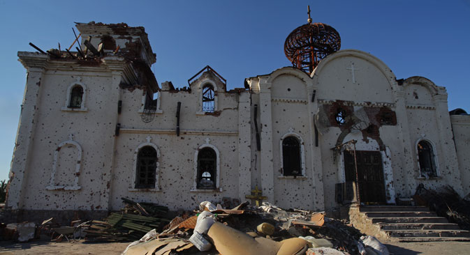 Црква у близини аеродрома у Доњецку разрушена приликом борбених дејстава у југоисточном делу Украјине. Фотографија: Вера Костамо / РИА „Новости“